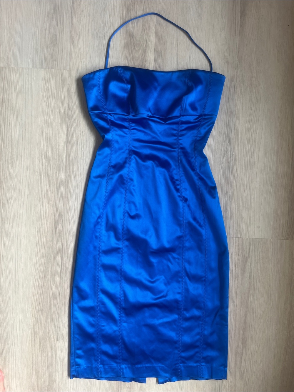 Bebe Y2K Halter or Strapless Royal Blue Satin Midi Dress Medium